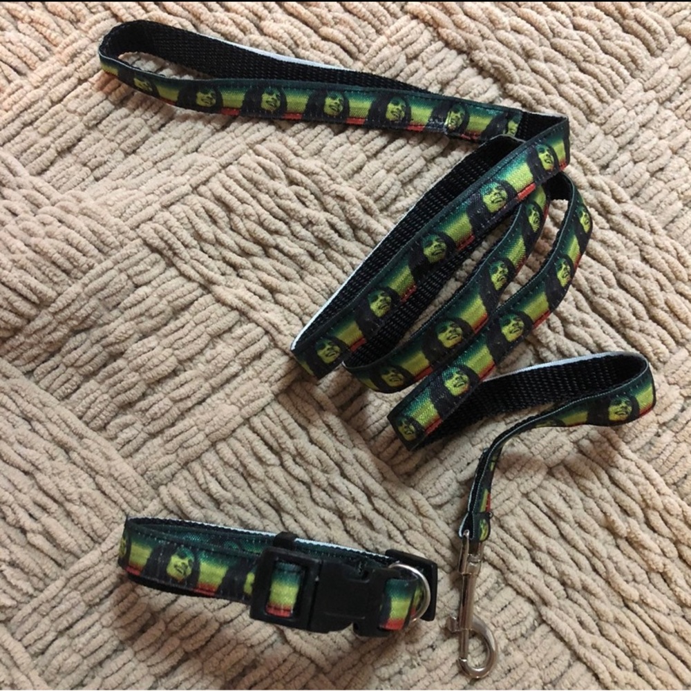 2 bob marley collar leash dog set rasta pet cat thin small bundle lot